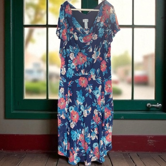 0x XL 14/16 Dress v neck flutter sleeve Plus Catherine's flowy mermaid - Picture 1 of 8